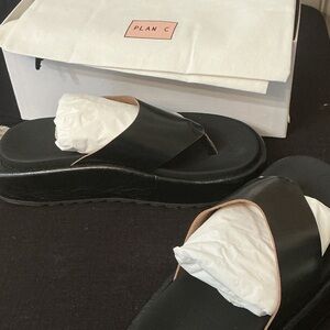 Black Leather Platform Toe-Post Sandals